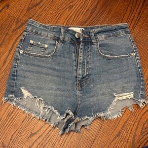 Zara Blue High-rise Distressed Jean Shorts